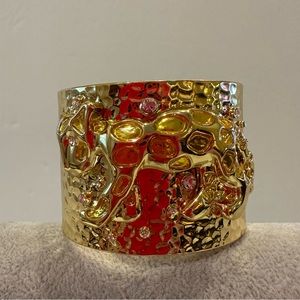 Lilly Pulitzer Gold Cheetah / Leopard Wide Cuff Bracelet w/ rhinestones